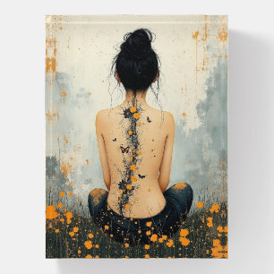 Beautiful Woman, Ink, Wildflowers and Butterflies Paperweight