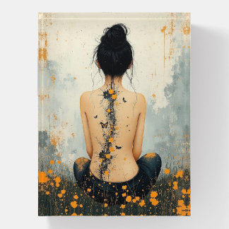 Beautiful Woman, Ink, Wildflowers and Butterflies Paperweight