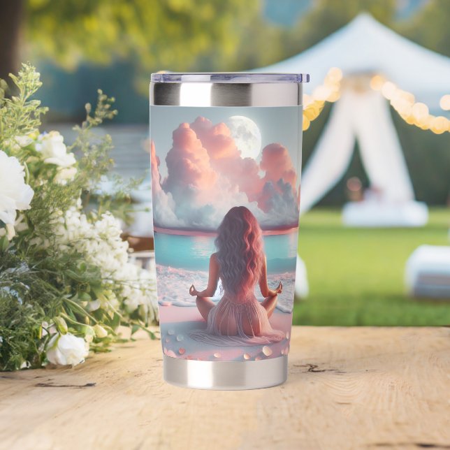 Beautiful Woman Meditating on Beach Blank Insulated Tumbler (Wedding)