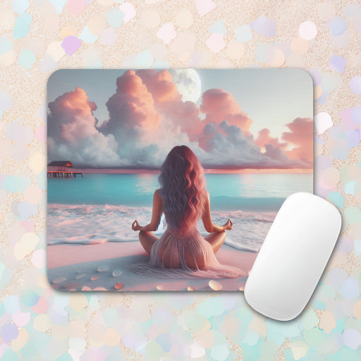 Beautiful Woman Meditating on Beach Blank Mouse Pad