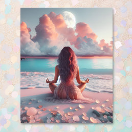 Beautiful Woman Meditating on Beach Blank Photo Print