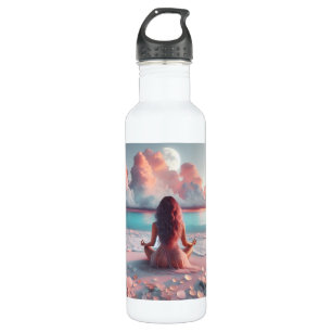 Beautiful Woman Meditating on Beach Blank Stainless Steel Water Bottle