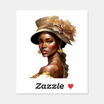 Beautiful Woman Of Color In Vintage Flowered Hat Sticker by HydrangeaBlue at Zazzle