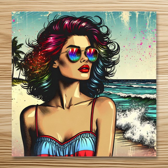 Beautiful Woman on Beach Comic Book Pop Art Poster (Creator Uploaded)