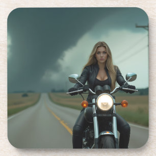 Beautiful Woman on Motorcycle \ Tornado Beverage Coaster