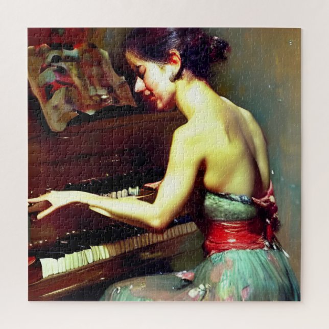 Beautiful Woman Playing Piano Painting Jigsaw Puzzle (Vertical)