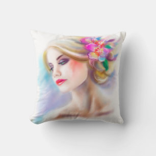 beautiful woman portrait fashion illustration throw pillow