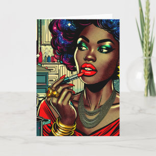 Beautiful Woman Putting on Lipstick Card