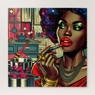 Beautiful Woman Putting on Lipstick Jigsaw Puzzle