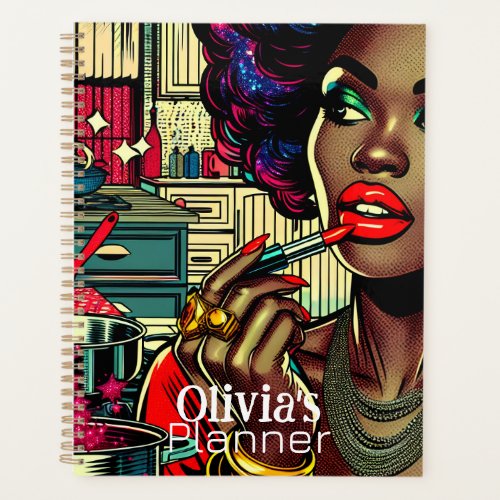 Beautiful Woman Putting on Lipstick Personalized Planner