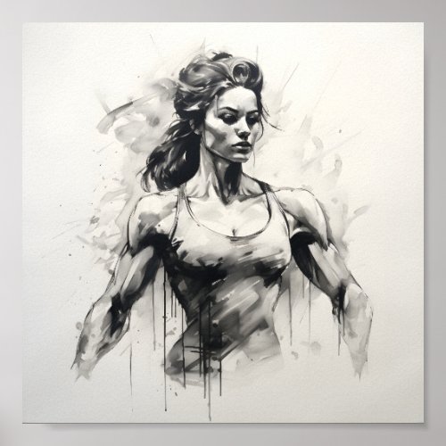 Beautiful Woman Sketch Of Female Bodybuilder  Poster