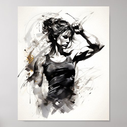 Beautiful Woman Sketch Portrait Of Fitness Girl Poster