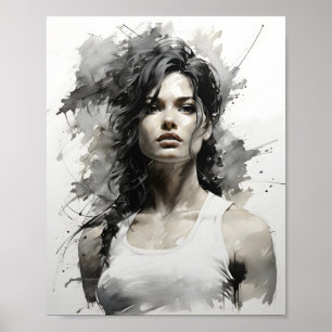 Beautiful Woman Sketch Portrait Of Fitness Girl Poster