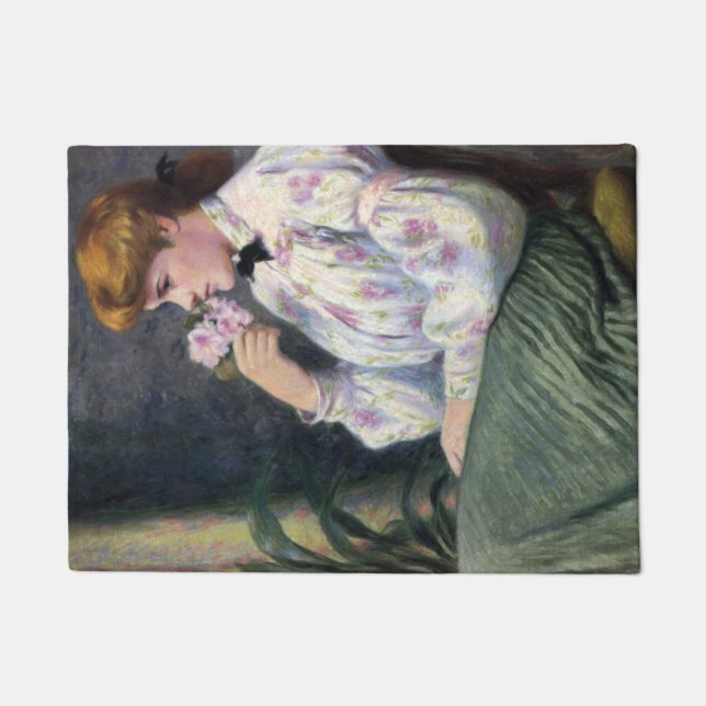 Beautiful Woman Smelling Flowers' Scent (Reverie) Doormat (Front)