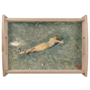 Beautiful Woman Sunbathing on the Beach Serving Tray