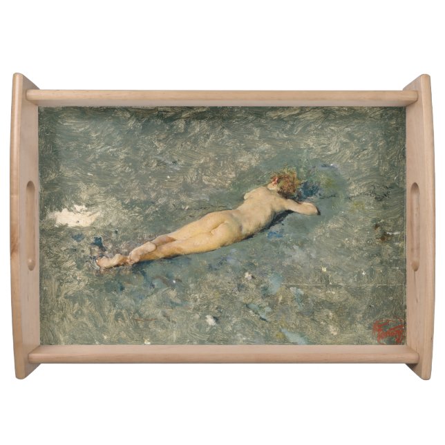 Beautiful Woman Sunbathing on the Beach Serving Tray (Front)