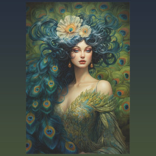 Beautiful Woman Surrounded by Peacock Feathers Wrapping Paper Sheets
