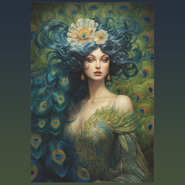 Beautiful Woman Surrounded by Peacock Feathers Wrapping Paper Sheets (Creator Uploaded)