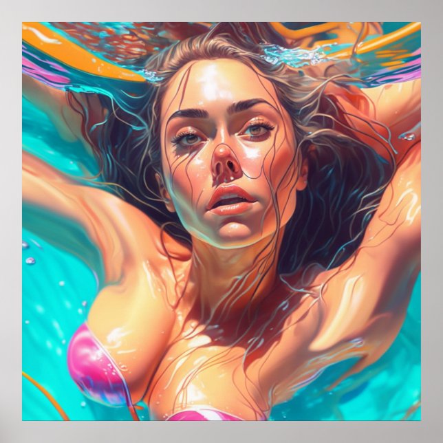 Beautiful Woman Under Water AI Art Poster (Front)