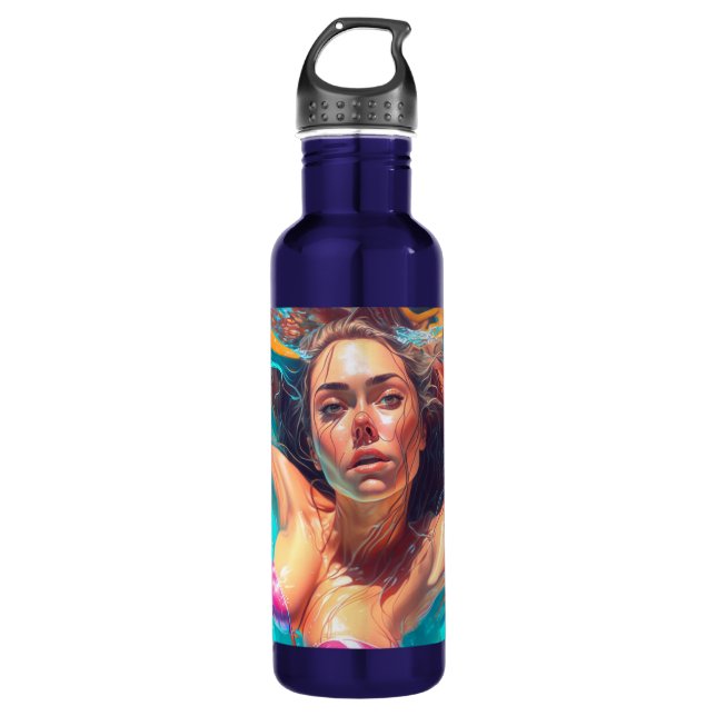 Beautiful Woman Under Water AI Art Stainless Steel Water Bottle (Front)