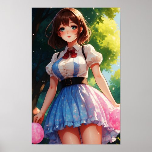Beautiful woman walking in a candy forest poster