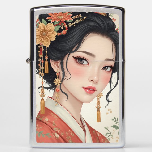 Beautiful woman wearing hanbok zippo lighter (Front)