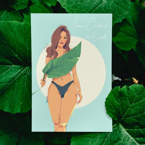 Beautiful Woman with a Big Leaf Holiday Card