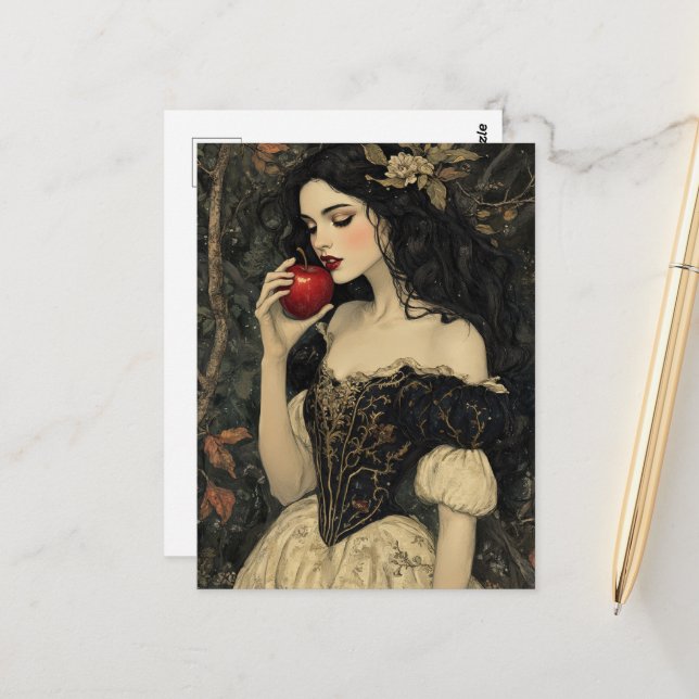 Beautiful Woman With a Red Apple Postcard (Front/Back In Situ)