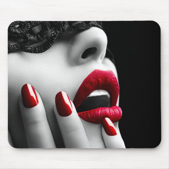 Beautiful Woman With Black Lace Mask Mouse Pad (Front)