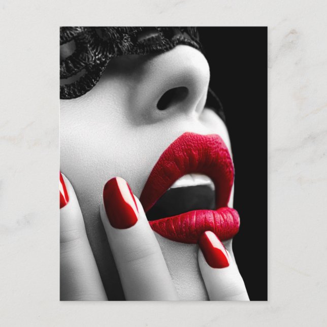 Beautiful Woman With Black Lace Mask Postcard (Front)