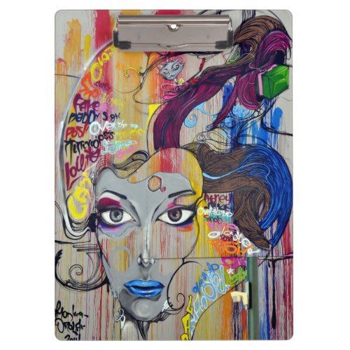 Beautiful woman with blue lips graffiti clipboard