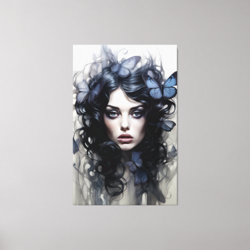 Beautiful Woman with Butterflies in Her Hair Canvas Print