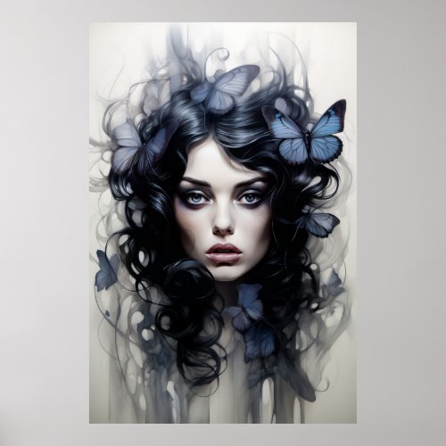 Beautiful Woman with Butterflies in her Hair Poster