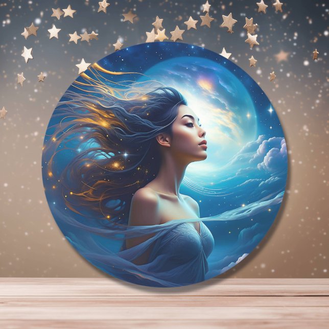 Beautiful Woman with Celestial Background  Classic Round Sticker (Creator Uploaded)
