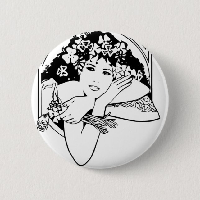 Beautiful Woman with Clovers & Shamrocks - Pinback Button (Front)