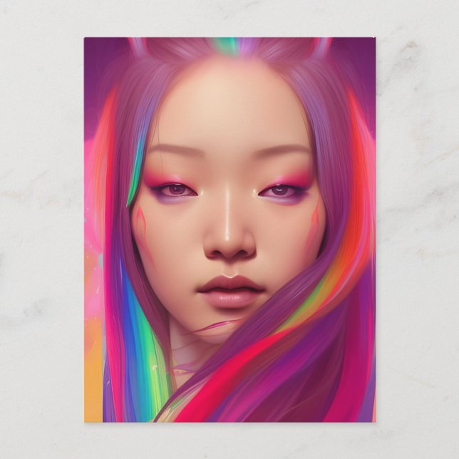 Beautiful Woman With Colorful Hair Postcard (Front)