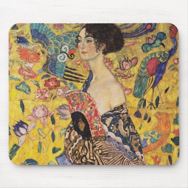 Beautiful Woman with Fan by Klimt Mouse Pad (Front)