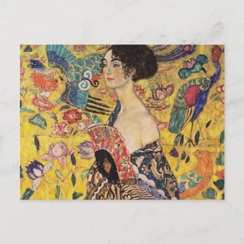 Beautiful Woman with Fan by Klimt Postcard