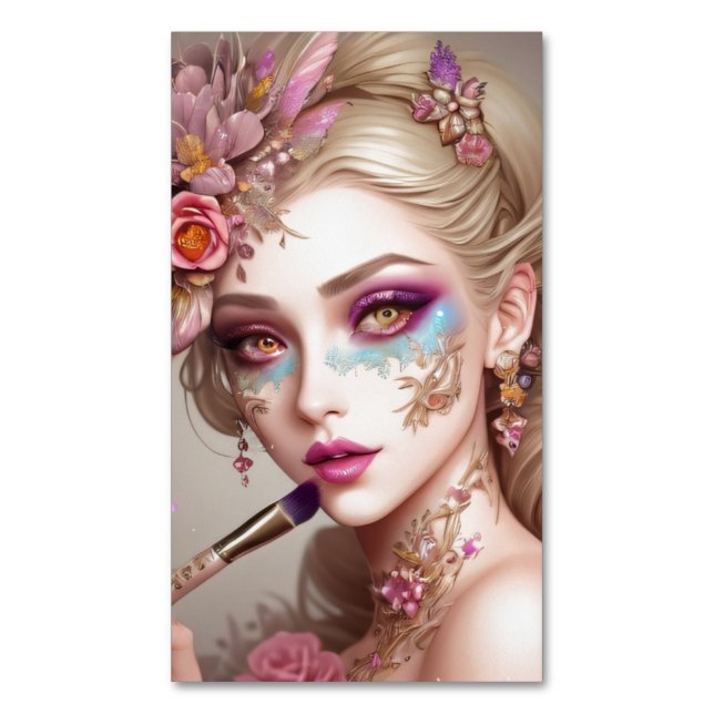 Beautiful Woman with Flowers Business Card Magnet (Front Vertical)