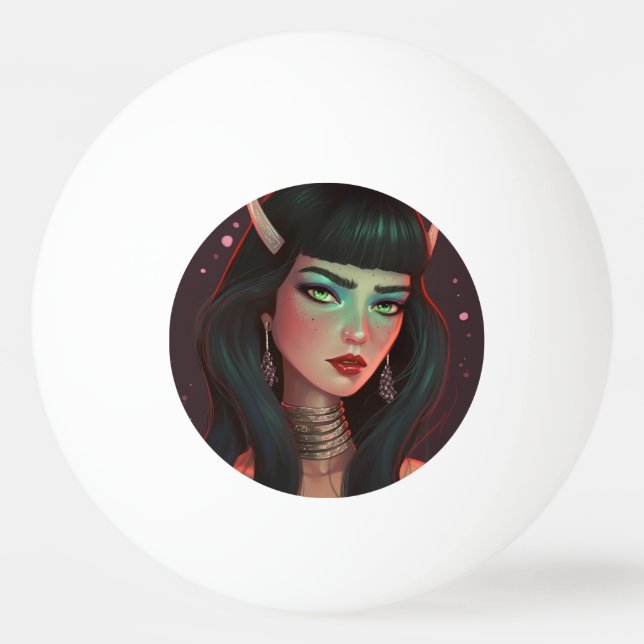 Beautiful Woman with Horns and Red Lipstick Ping Pong Ball (Front)