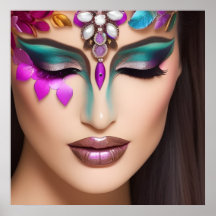 Beautiful Woman with Jeweled Face Makeup