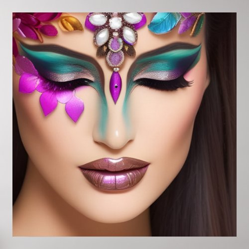 Beautiful Woman with Jeweled Face Makeup Poster