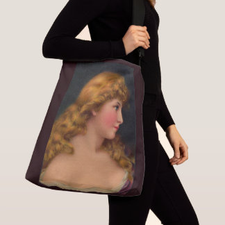 beautiful woman with long hair print crossbody bag