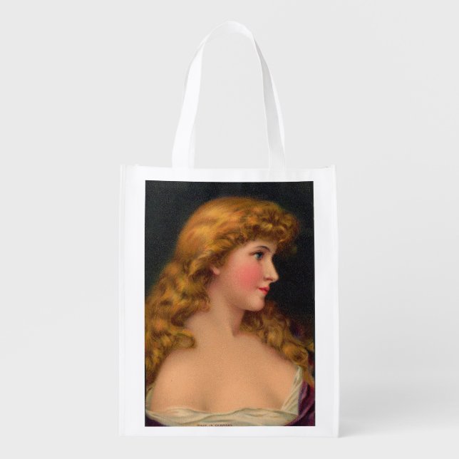 beautiful woman with long hair print grocery bag (Front)