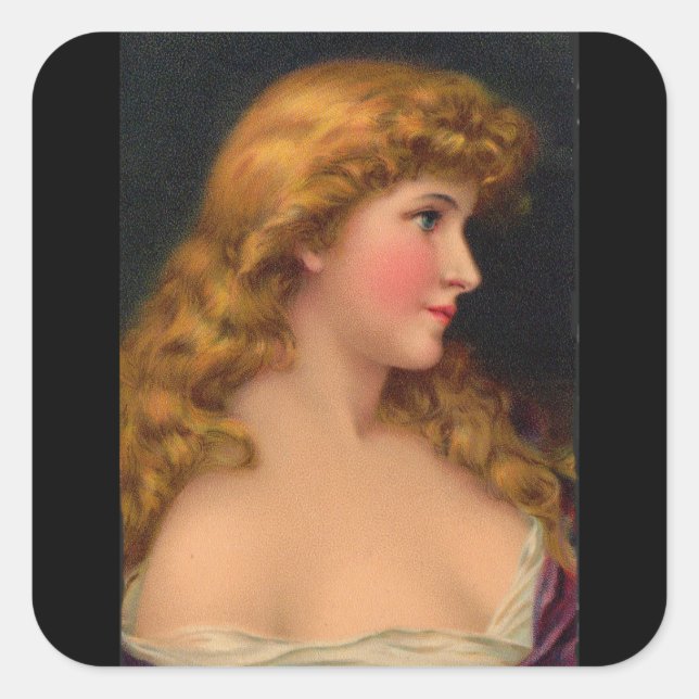beautiful woman with long hair square sticker (Front)