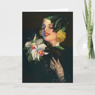 beautiful woman with orchids card