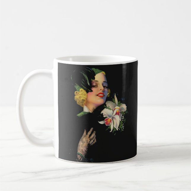 beautiful woman with orchids coffee mug (Left)