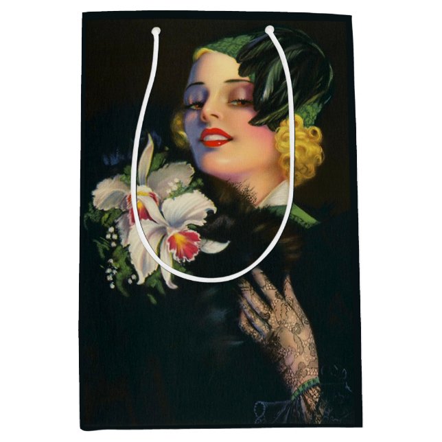 beautiful woman with orchids medium gift bag (Front)