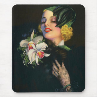 beautiful woman with orchids mouse pad