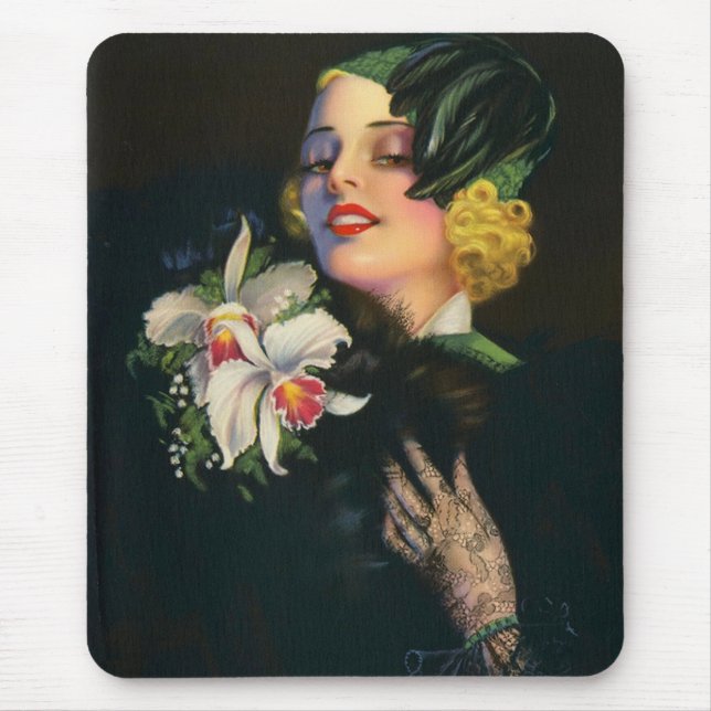 beautiful woman with orchids mouse pad (Front)